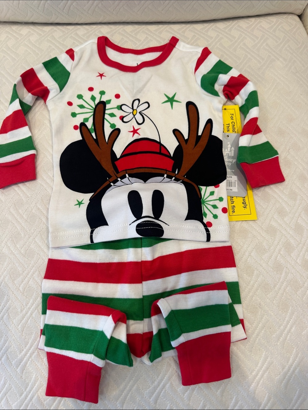 Disney Mickey Reindeer Stripe Pajama Set - Red, Green & White